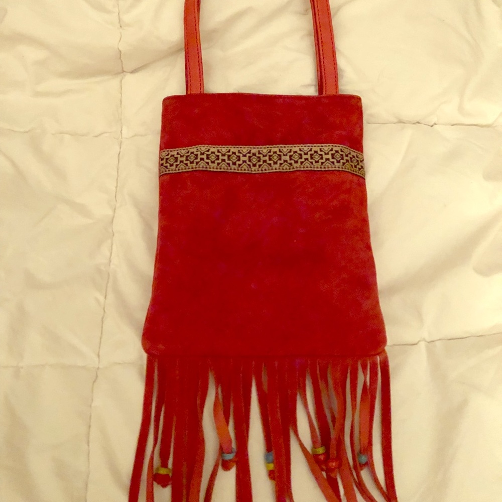 Orange suede Made in India small fringe handbag